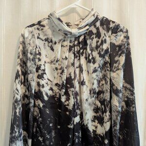 Y2K Just Cavalli Appaloosa Print High-Collar Long Sleeve Satin Blouse